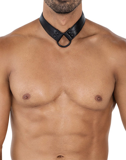 Cut4Men - Wetlook Collar met strap en Cockring - Zwart-Erotiekvoordeel.nl