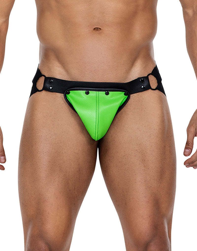 Cut4Men - Jock Snap - Jockstrap met Drukknoopjes - PU-Leder - Neon/Zwart-Erotiekvoordeel.nl