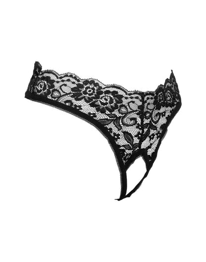 Amorable - G String - Open Kruis - One Size - Zwart - Burlesque Slipje Met Kanten Ruche-Erotiekvoordeel.nl