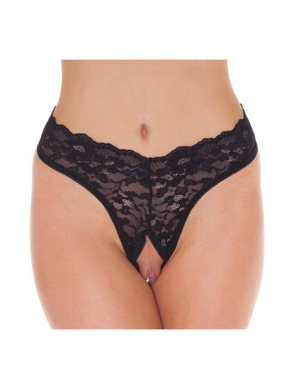 Amorable - G String - Open Kruis - One Size - Zwart - Burlesque Slipje Met Kanten Ruche-Erotiekvoordeel.nl