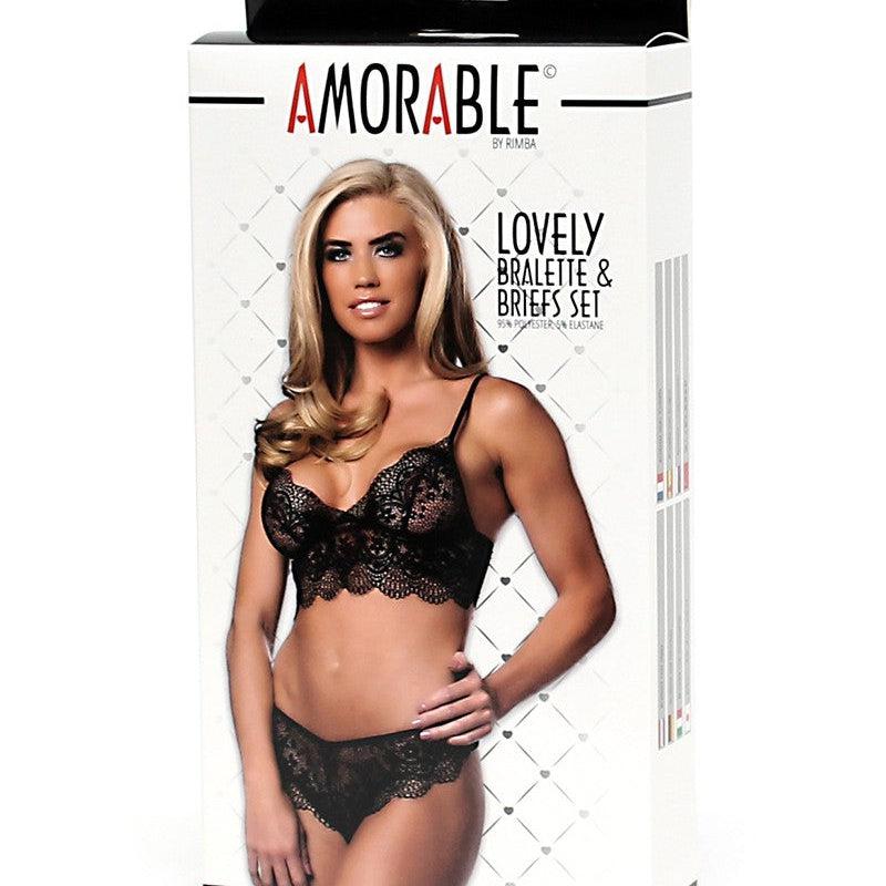 Amorable - Bralette Met Slipje Van Zwart kant-Erotiekvoordeel.nl