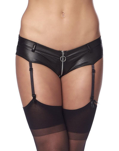 Amorable - Erotische Slip - Wetlook Hotpants Met Rits In Kruis inclusief Jarretels En Kousen - One Size-Erotiekvoordeel.nl