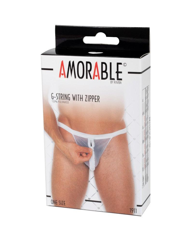 Amorable - Erotische String - Doorzichtige Witte Slip Met Rits Voor Heren - One Size - Polyamide-Erotiekvoordeel.nl