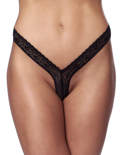 Amorable - Erotische String - Kanten Mini Slip - Aansluitend Onderbroekje - Zwart - One Size - Polyester-Erotiekvoordeel.nl