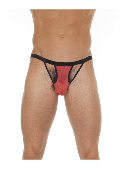 Amorable - Erotische String - Rood Zwarte Herenstring Met Opengewerkte Details Voorkant - Mannen Slip - One Size - Polyamide-Erotiekvoordeel.nl