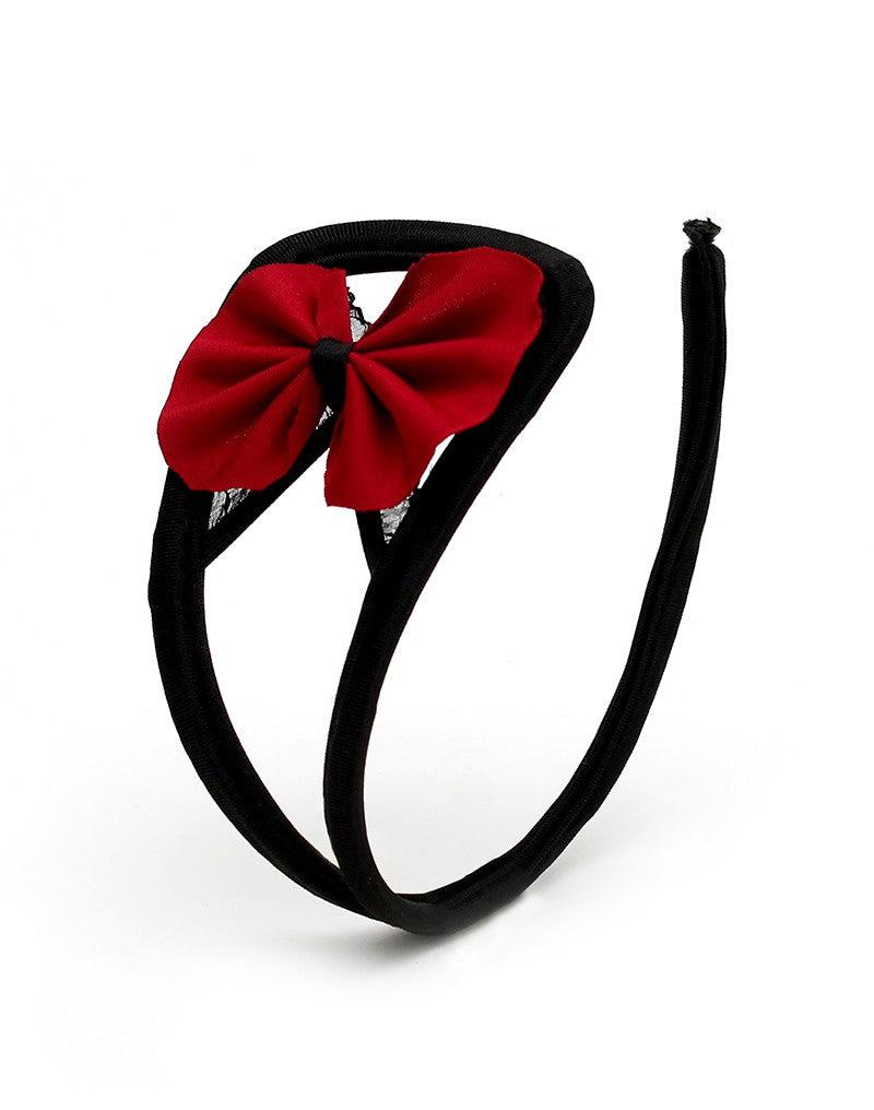 Amorable - Erotische String - Strapless Mini String Met Rood Strikje -C String - Rood Zwart - One Size-Erotiekvoordeel.nl