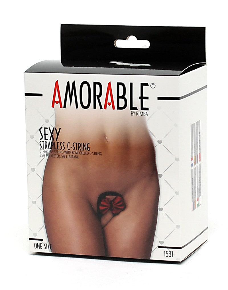 Amorable - Erotische String - Strapless Mini String Met Rood Strikje -C String - Rood Zwart - One Size-Erotiekvoordeel.nl