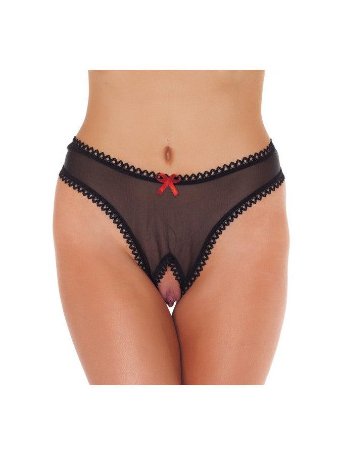 Amorable - G-String - Transparante G String Met Open Kruis - Zwart - One Size-Erotiekvoordeel.nl