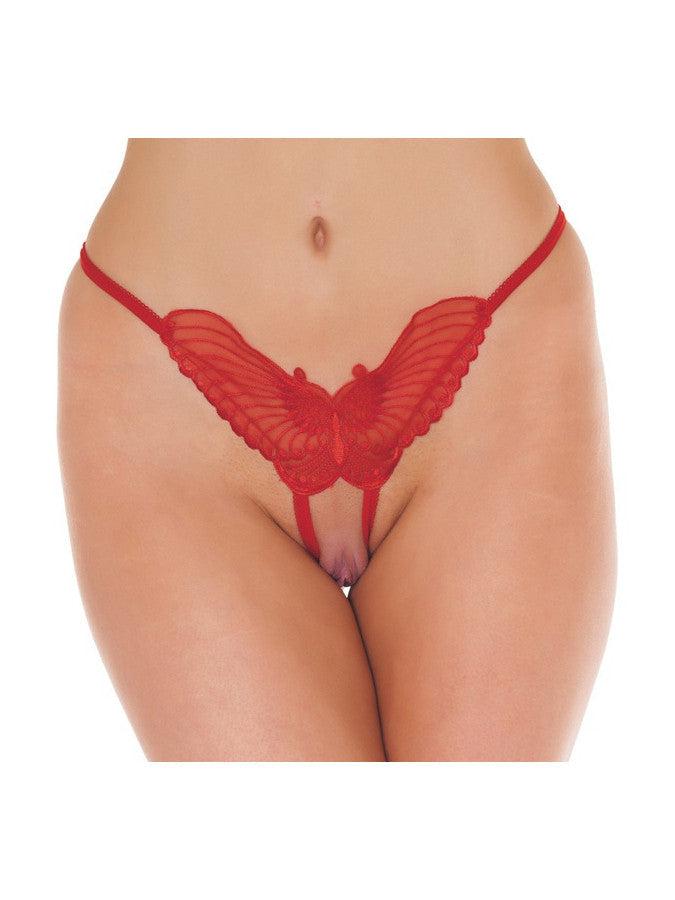 Amorable - Luxe Kanten Vlinder Slip Met Open Kruis - Rood - One Size-Erotiekvoordeel.nl