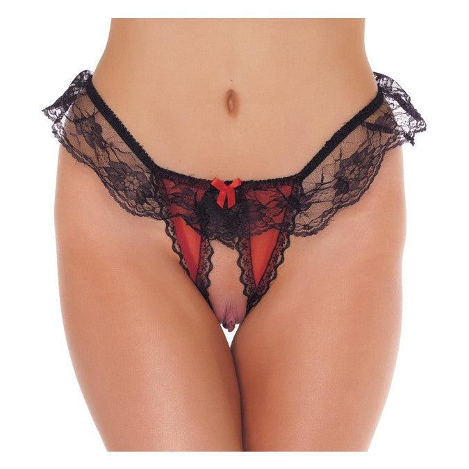 Amorable - Open String - Burlesque Tanga Met Open Kruis - Rood Zwart - One Size-Erotiekvoordeel.nl