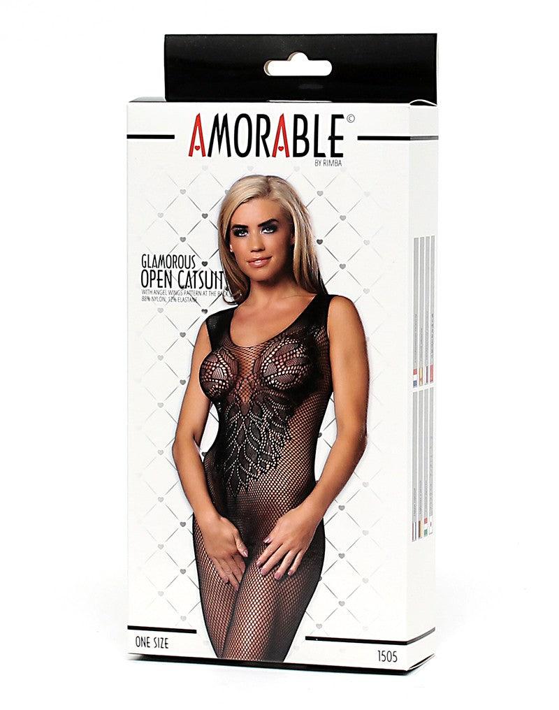 Amorable - Visnet Catsuit Met Fantasie motief - Zwart-Erotiekvoordeel.nl