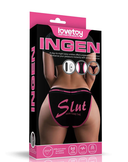 LoveToy - Slut - Bedrukt Vibrerend Sexy Slipje - Zwart-Erotiekvoordeel.nl