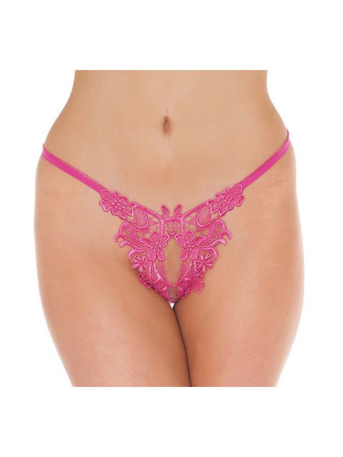 Amorable - Luxe Kanten String Met Open Kruis - Roze-Erotiekvoordeel.nl