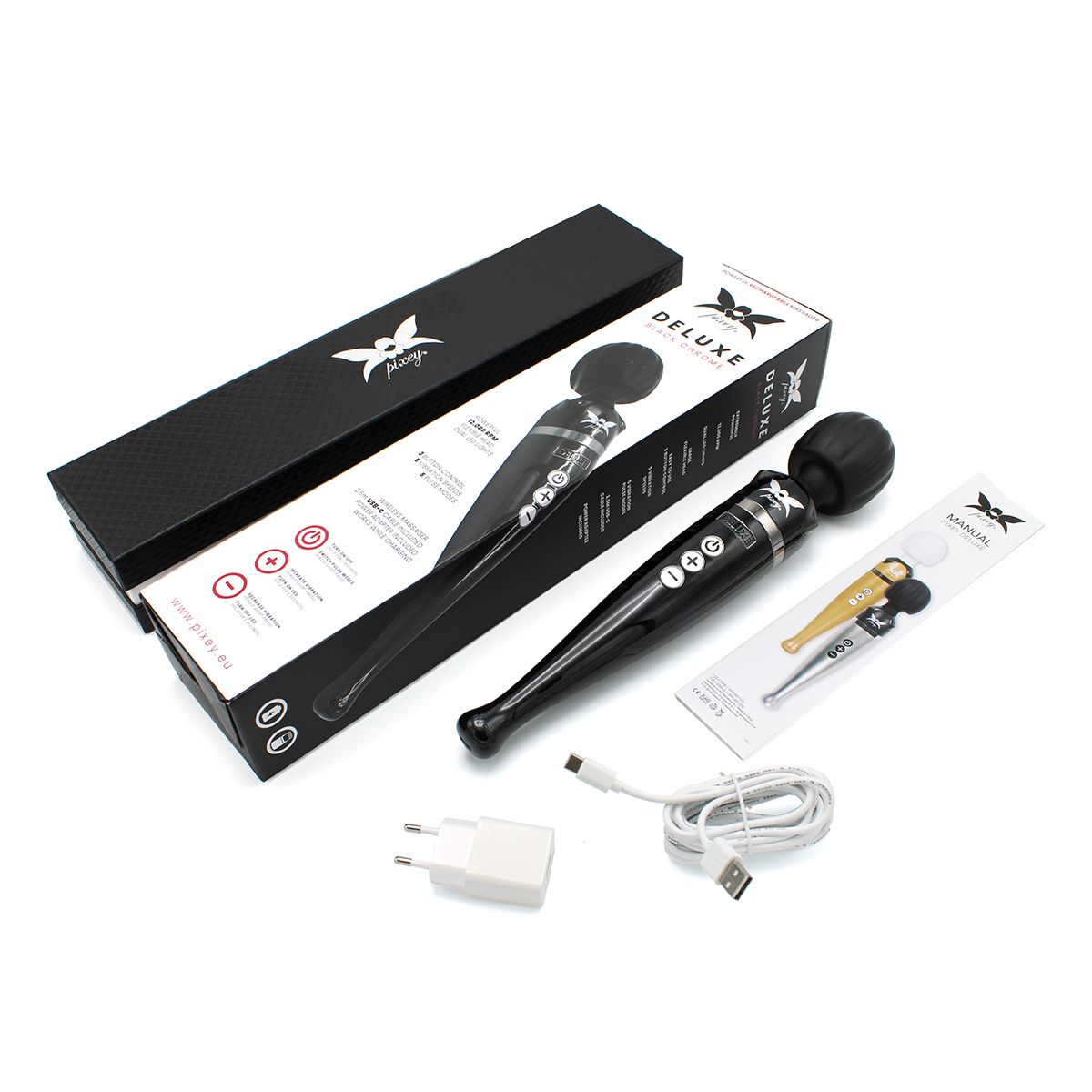 Pixey DeLuxe - Black Chrome Edition - Oplaadbare Wand Vibrator - de krachtigste die er is-Erotiekvoordeel.nl