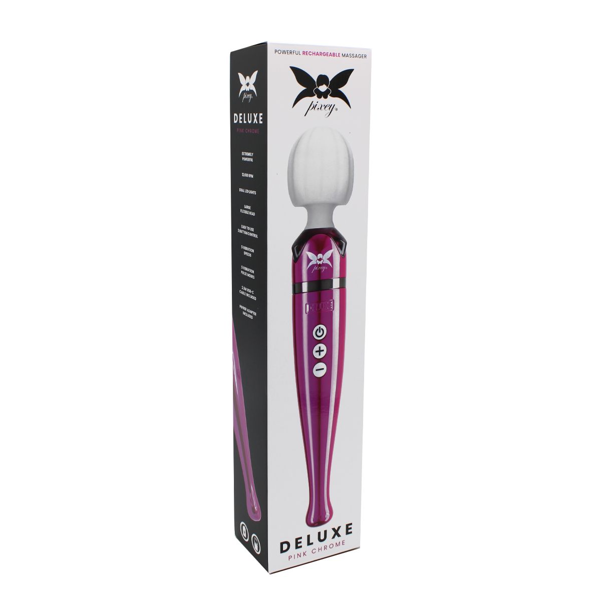 Pixey DeLuxe - Pink Chrome Edition - Oplaadbare Wand Vibrator - de krachtigste die er is-Erotiekvoordeel.nl