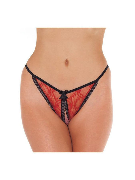 Amorable - Sexy Tanga Slipje Met Open Kruis - Rood/Zwart-Erotiekvoordeel.nl