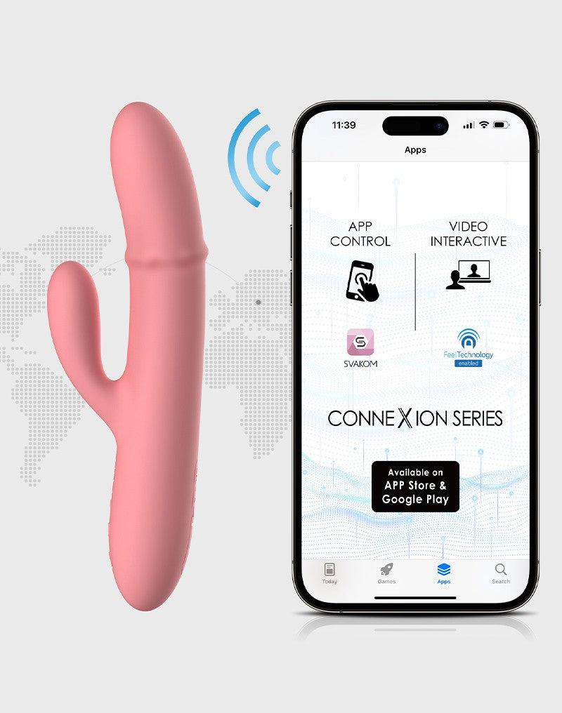 Svakom - Mora Neo - Interactieve Rabbit Vibrator met stotende kralen-ring - App Control - Roze-Erotiekvoordeel.nl