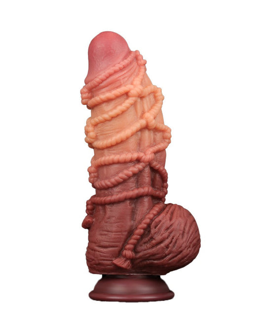 LoveToy - XXL Extreme Dildo with Rope Motif - Length 24 cm - Brown/Nude