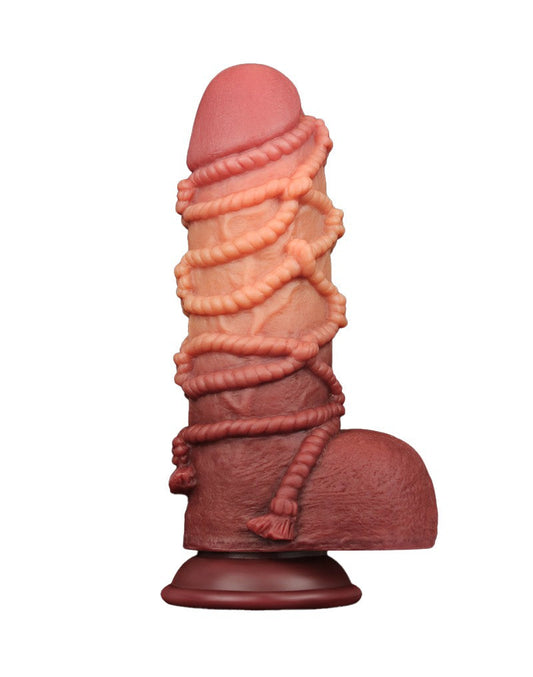 LoveToy - XXL Extrem Dildo mit Seil-Motiv - Länge 24,5 cm - Braun/Nude