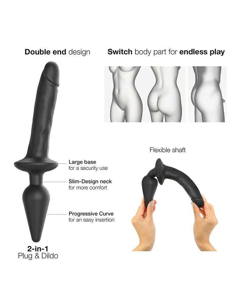 Strap-On-Me Semirrealista Switch Plug-In Consolador y plug anal 2 en 1 - negro