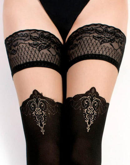 Ballerina - Fantasy Hold Ups Elegant Baroque - Kousen (50/20 denier) - Zwart-Erotiekvoordeel.nl