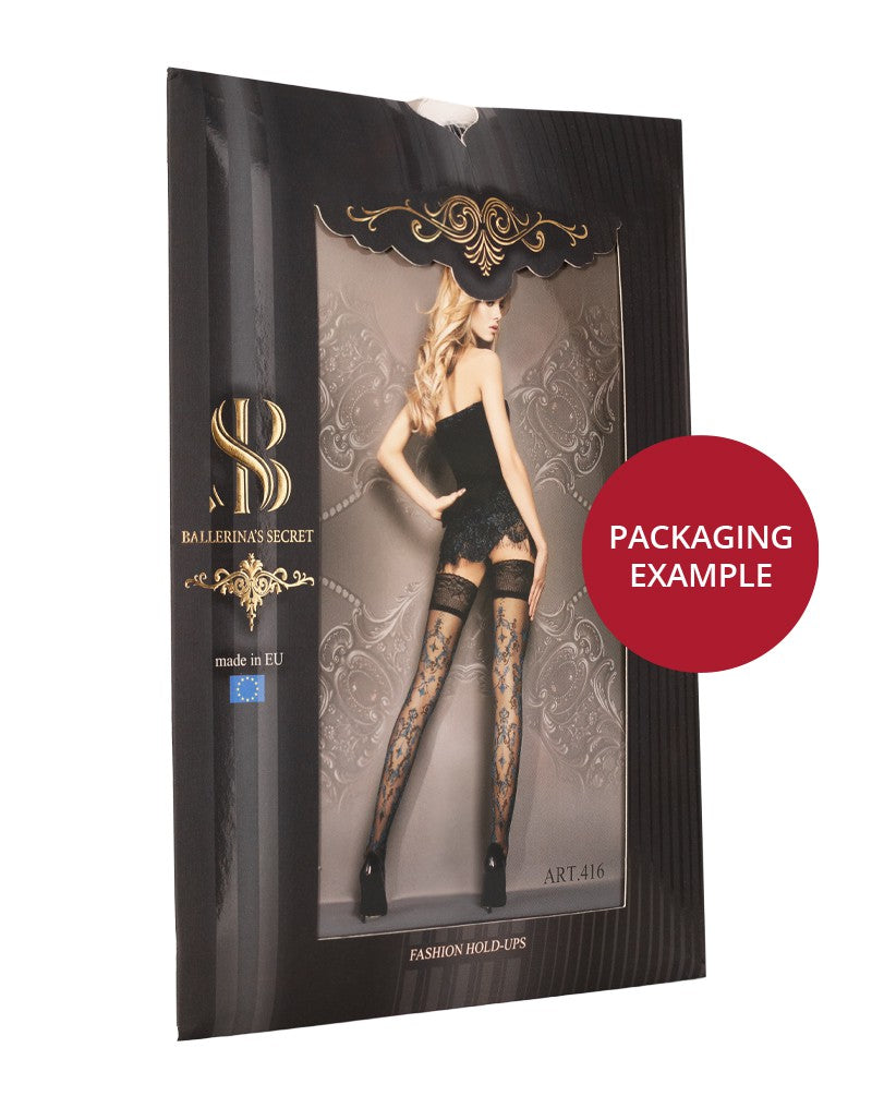 Ballerina - Fantasy Hold Ups Elegant Baroque - Kousen (50/20 denier) - Zwart-Erotiekvoordeel.nl