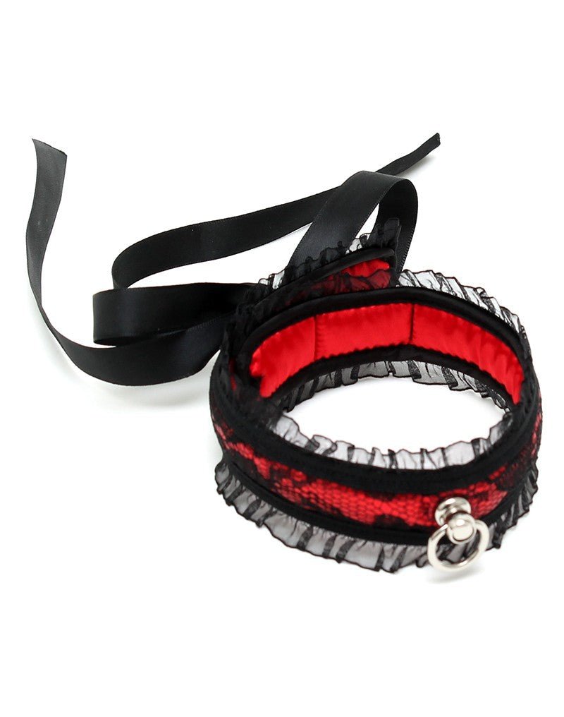 Burlesque collar met ring - rood/zwart - Erotiekvoordeel.nl