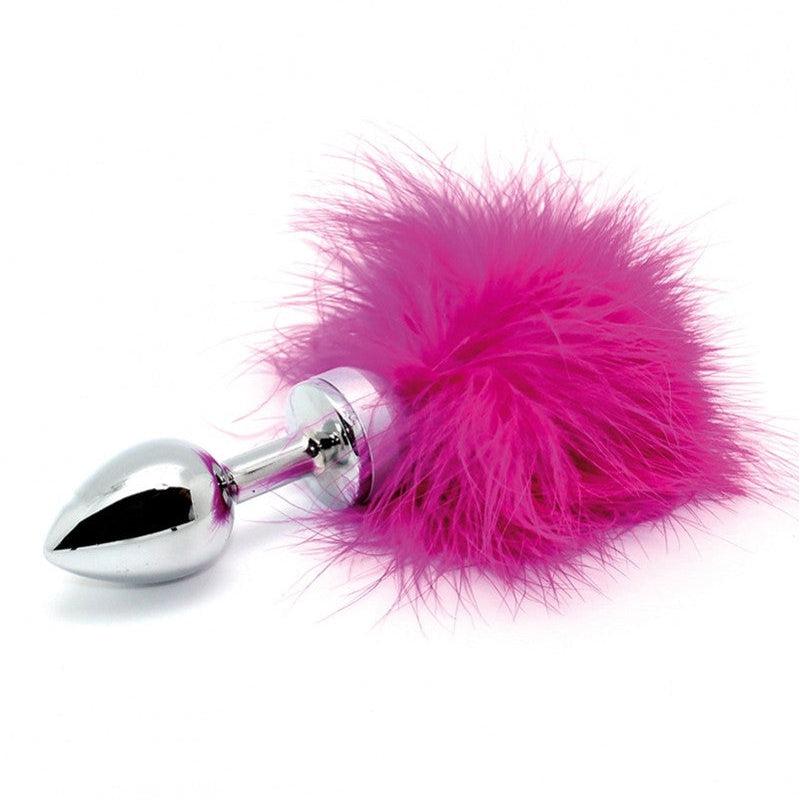 Buttplug RVS met veren - roze - Erotiekvoordeel.nl