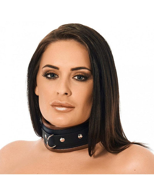 Collar leer gevoerd en breed - zwart/bruin - Erotiekvoordeel.nl