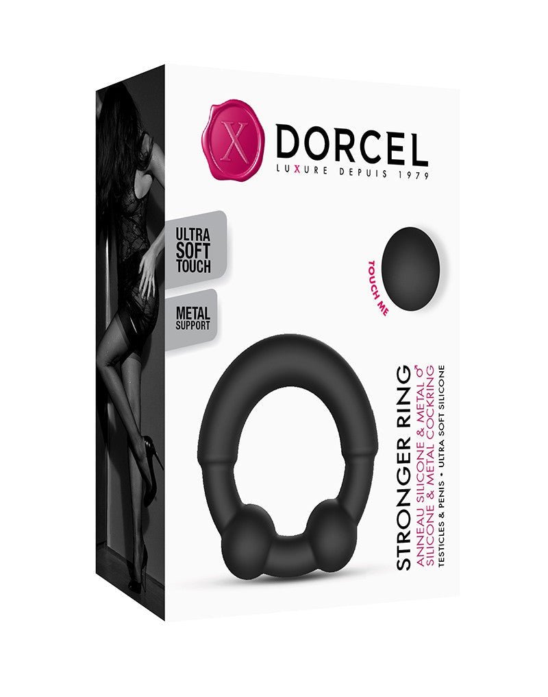 Dorcel Siliconen Cockring met Stimulerende Metalen Kogeltjes - zwart - Erotiekvoordeel.nl