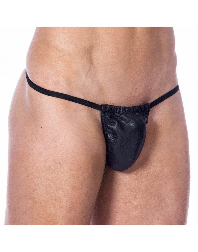 Echt nappa lederen heren G-String met penis pouch - zwart - Erotiekvoordeel.nl