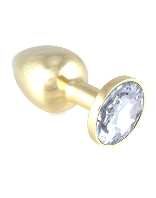 Gouden Buttplug KLEIN met wit kristal - Erotiekvoordeel.nl