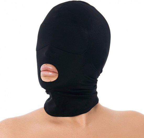 Hoofdmasker Uit Elastische Stof Met Open Mond - zwart - Erotiekvoordeel.nl