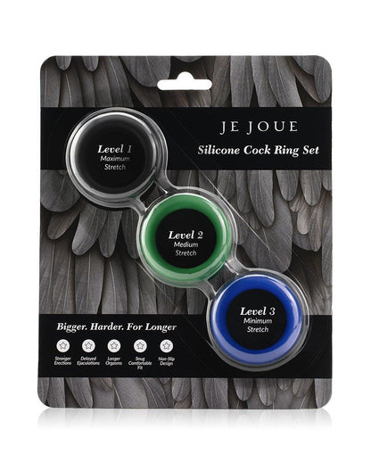 Je Joue C-Ring Min/Med/Max Stretch Siliconen Cockring Set - blauw/groen/zwart-Erotiekvoordeel.nl