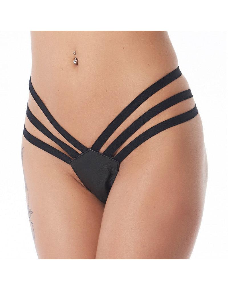 Leren G-String met elastische bandjes - zwart - Erotiekvoordeel.nl