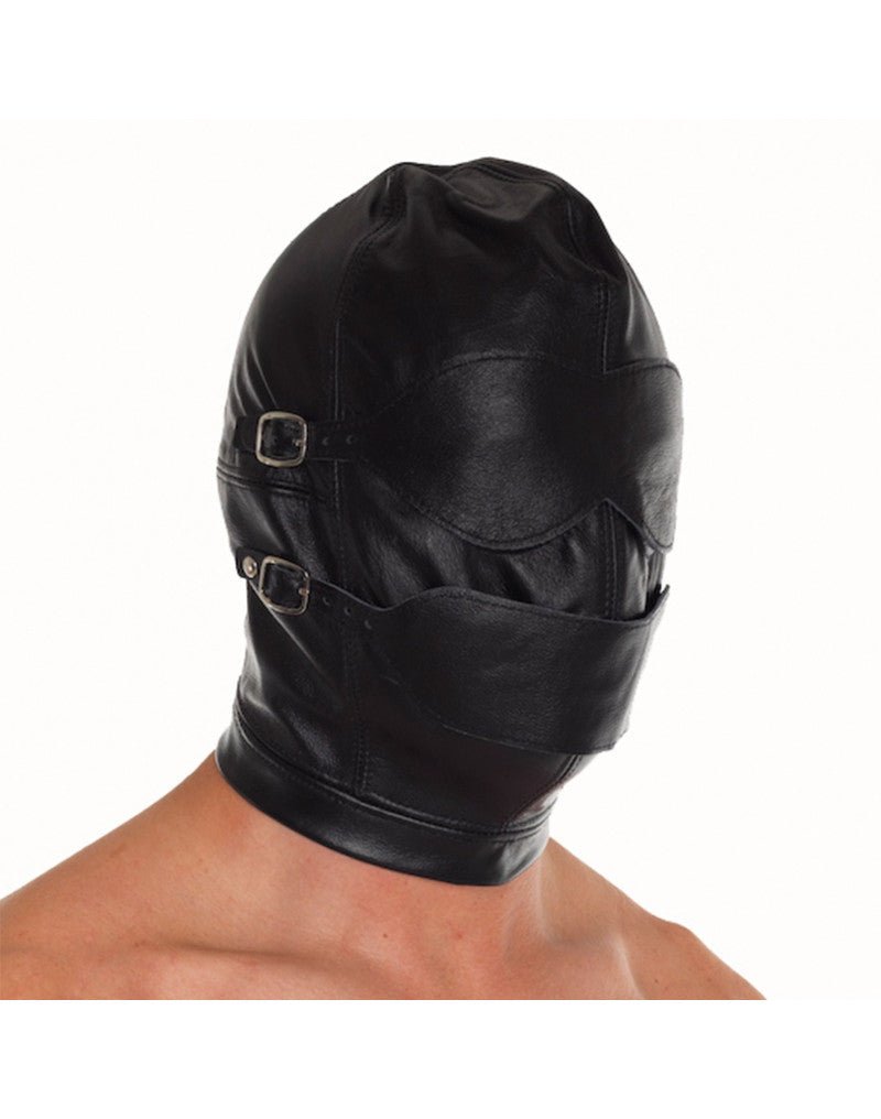 Leren masker met afneembare gag en oogdelen - Erotiekvoordeel.nl