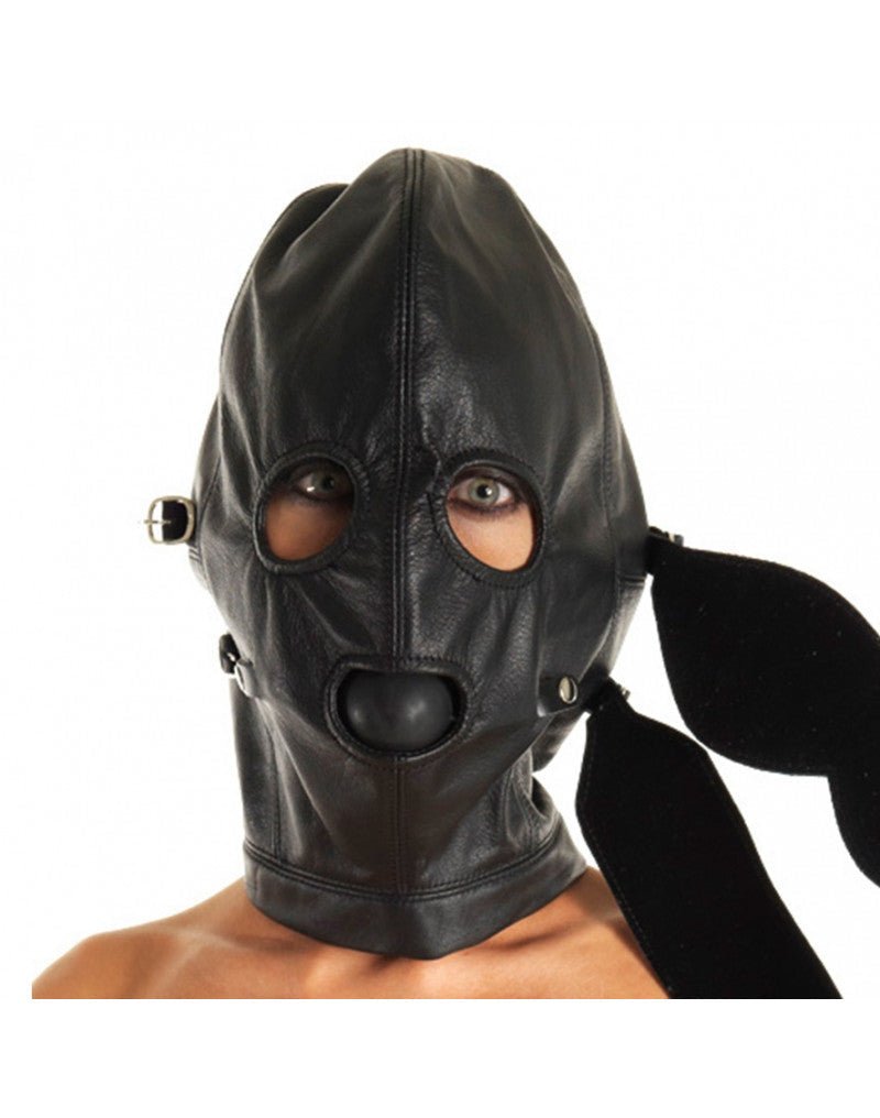 Leren masker met afneembare gag en oogdelen - Erotiekvoordeel.nl