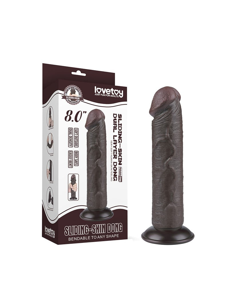 LoveToy - Dildo Met Sliding Skin Technologie - 20 cm x Ø 3,8 cm - Zwart-Erotiekvoordeel.nl