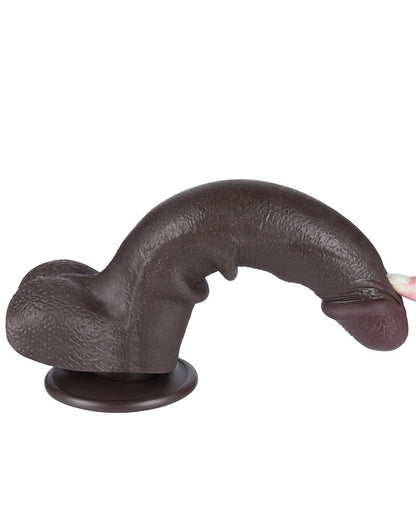 LoveToy - Dildo Met Sliding Skin Technologie - 20 cm x Ø 4 cm - Zwart-Erotiekvoordeel.nl