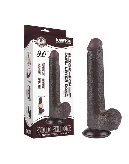 LoveToy - Dildo Met Sliding Skin Technologie - 22 cm x Ø 3,7 cm - Zwart-Erotiekvoordeel.nl