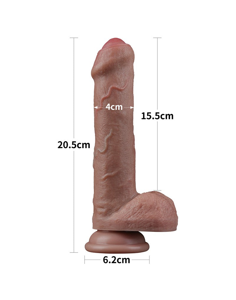 LoveToy - Dubbellaags Siliconen Dildo - 20,5 cm x Ø 4 cm - Bruin-Erotiekvoordeel.nl