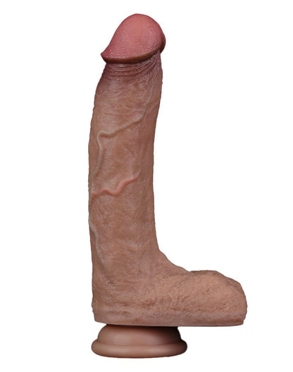 LoveToy - Dubbellaags Siliconen Dildo - 21,5 cm x Ø 4,2 cm - Bruin-Erotiekvoordeel.nl