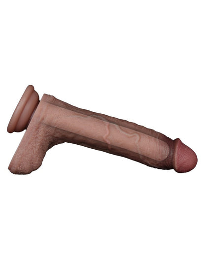 LoveToy - Dubbellaags Siliconen Dildo - 21,5 cm x Ø 4,2 cm - Bruin-Erotiekvoordeel.nl