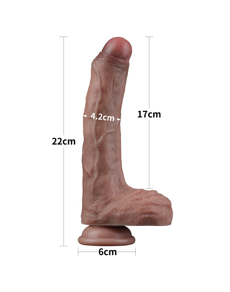 LoveToy - Dubbellaags Siliconen Dildo - 22 cm x Ø 4,2 cm - Bruin-Erotiekvoordeel.nl