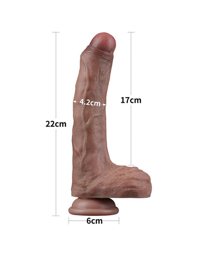 LoveToy - Dubbellaags Siliconen Dildo - 22 cm x Ø 4,2 cm - Bruin-Erotiekvoordeel.nl