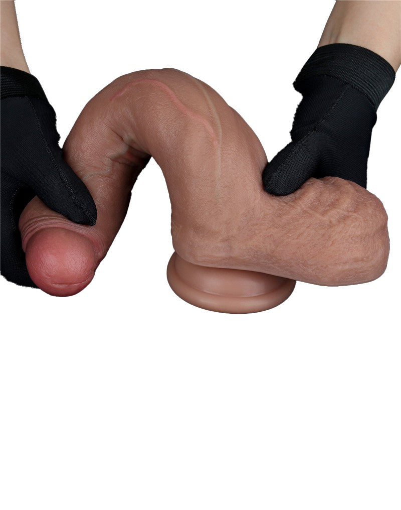 LoveToy - Dubbellaags Siliconen Dildo - 22 cm x Ø 4,2 cm - Bruin-Erotiekvoordeel.nl