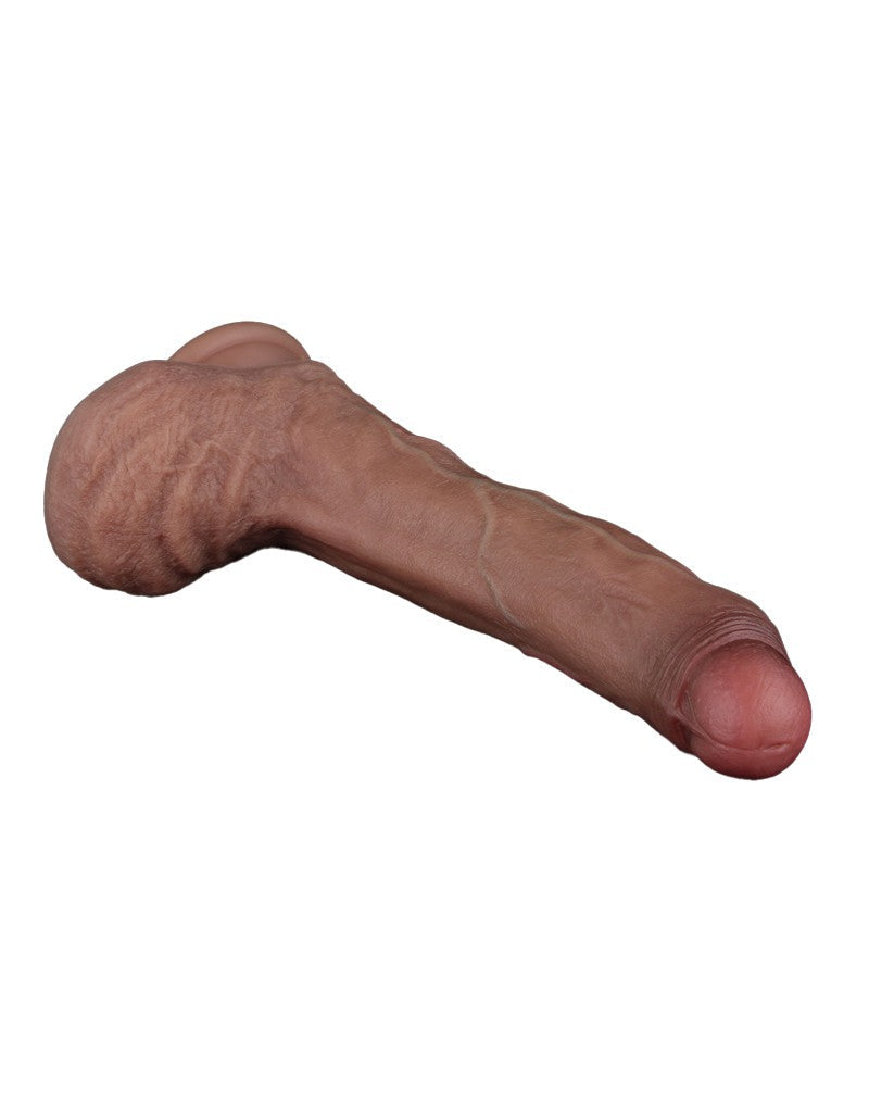 LoveToy - Dubbellaags Siliconen Dildo - 22 cm x Ø 4,2 cm - Bruin-Erotiekvoordeel.nl