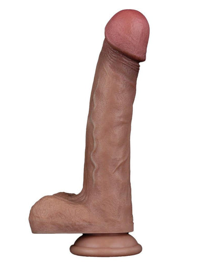 LoveToy - Dubbellaags Siliconen Dildo - 22,5 cm x Ø 4,2 cm - Bruin-Erotiekvoordeel.nl