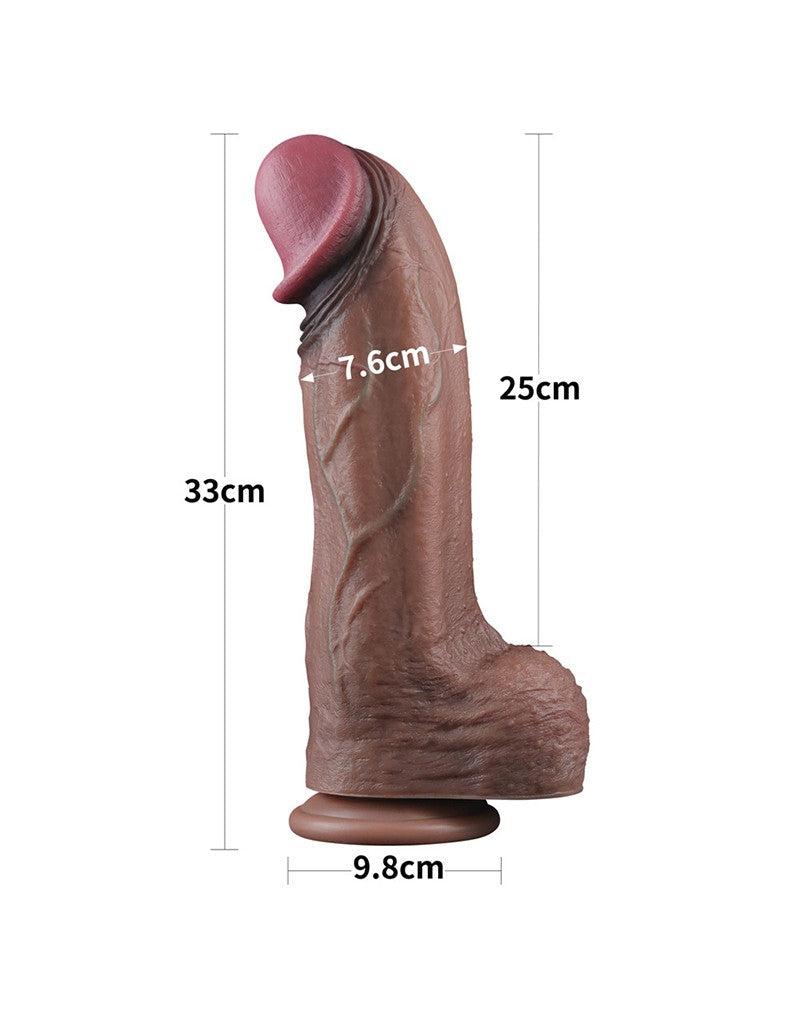 LoveToy - Dubbellaags Siliconen Dildo XXL - Lengte 33 cm - Diameter 5,5 cm - Bruin-Erotiekvoordeel.nl