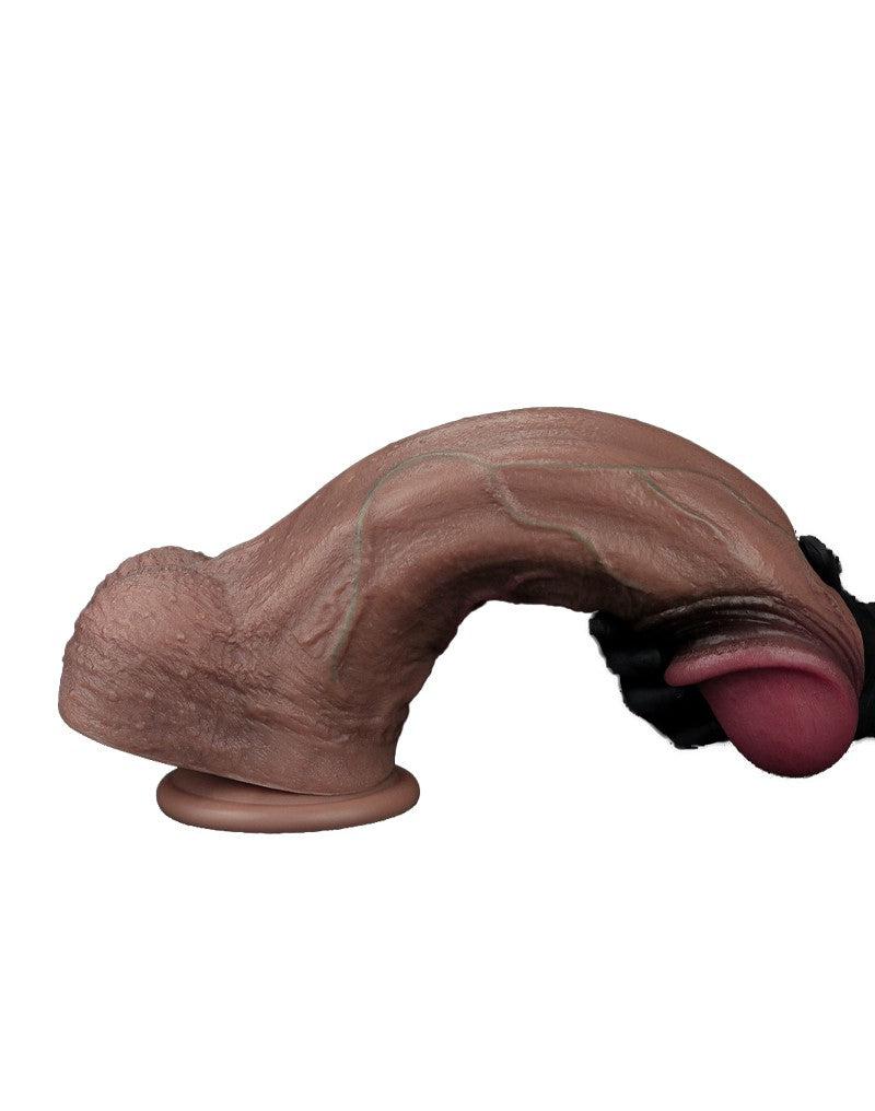 LoveToy - Dubbellaags Siliconen Dildo XXL - Lengte 33 cm - Diameter 5,5 cm - Bruin-Erotiekvoordeel.nl